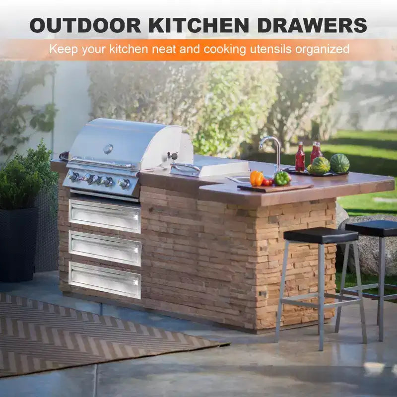 Tiroir de cuisine extérieur en acier inoxydable de 24 po, montage encastré, rangement pour îlot de barbecue, pour station de gril, argent