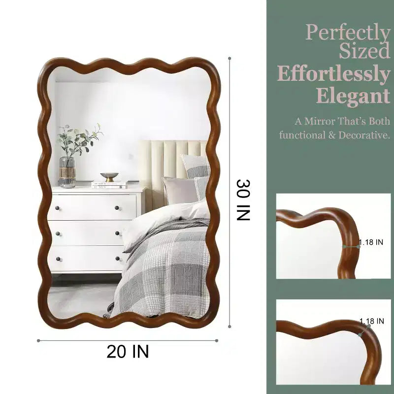 Miroir Mural Décoratif Rectangulaire 20 x 30 avec Cadre en Bois Massif, Miroir de Courtoisie pour Salle de Bain ou Entrée-Panipeachy