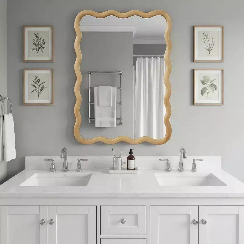 Miroir Mural Décoratif Rectangulaire 20 x 30 avec Cadre en Bois Massif, Miroir de Courtoisie pour Salle de Bain ou Entrée-Panipeachy