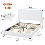 Lit double Coolmee Queen avec 2 tiroirs et tête de lit, lit rembourré mignon avec rangement, lit plateforme robuste, pas besoin de sommier tapissier, lattes en bois