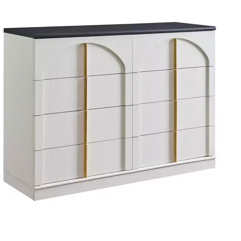 Commode à 8 tiroirs pour chambre à coucher, commode moderne de 120 cm de large avec poignées dorées, commode en bois, meuble TV, organisateur de rangement pour vêtements de placard