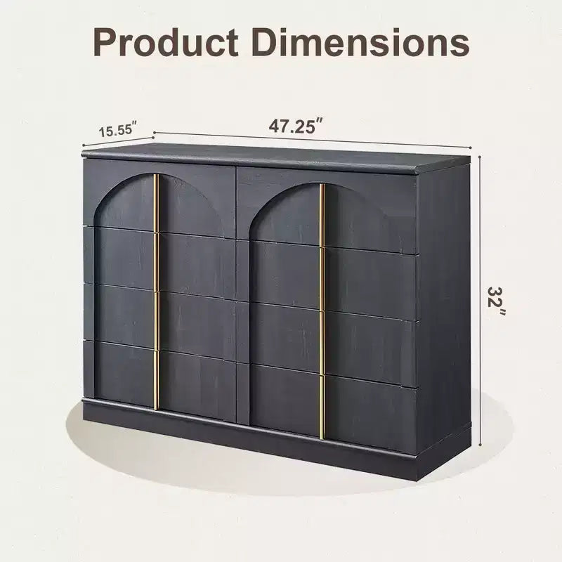 Commode à 8 tiroirs pour chambre à coucher, commode moderne de 120 cm de large avec poignées dorées, commode en bois, meuble TV, organisateur de rangement pour vêtements de placard