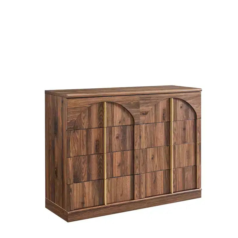 Commode à 8 tiroirs pour chambre à coucher, commode moderne de 120 cm de large avec poignées dorées, commode en bois, meuble TV, organisateur de rangement pour vêtements de placard