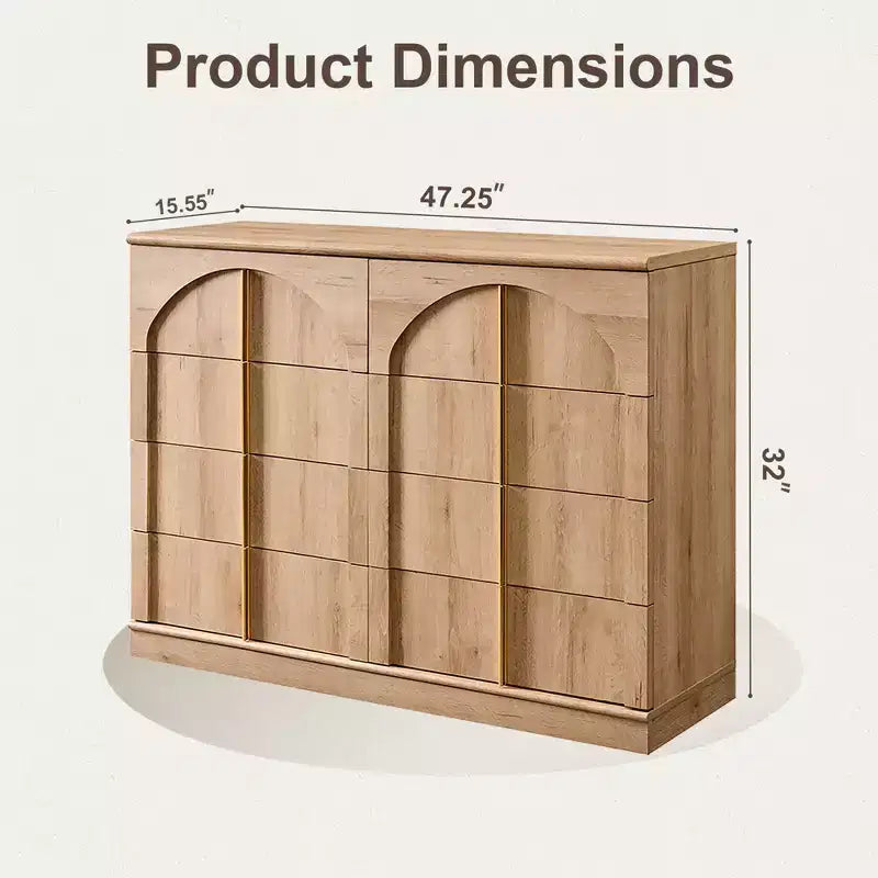 Commode à 8 tiroirs pour chambre à coucher, commode moderne de 120 cm de large avec poignées dorées, commode en bois, meuble TV, organisateur de rangement pour vêtements de placard