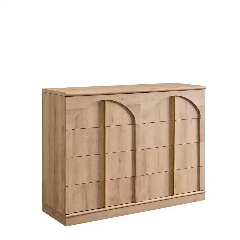 Commode à 8 tiroirs pour chambre à coucher, commode moderne de 120 cm de large avec poignées dorées, commode en bois, meuble TV, organisateur de rangement pour vêtements de placard