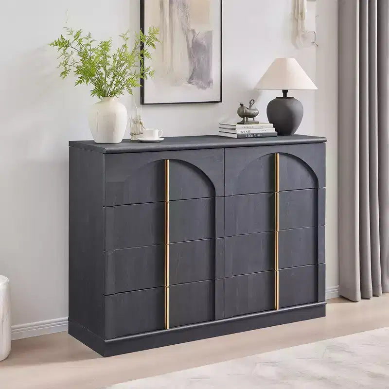 8 Drawer Dresser for Bedroom, 47 Wide Modern Chest of Drawers with Gold Handles, Wooden Dresser TV Stand, Closet Clothes Storage Organizer