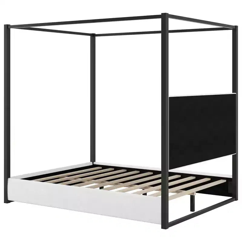 Lit plateforme Polibi Velvet Canopy avec tête de lit capitonnée et cadre métallique