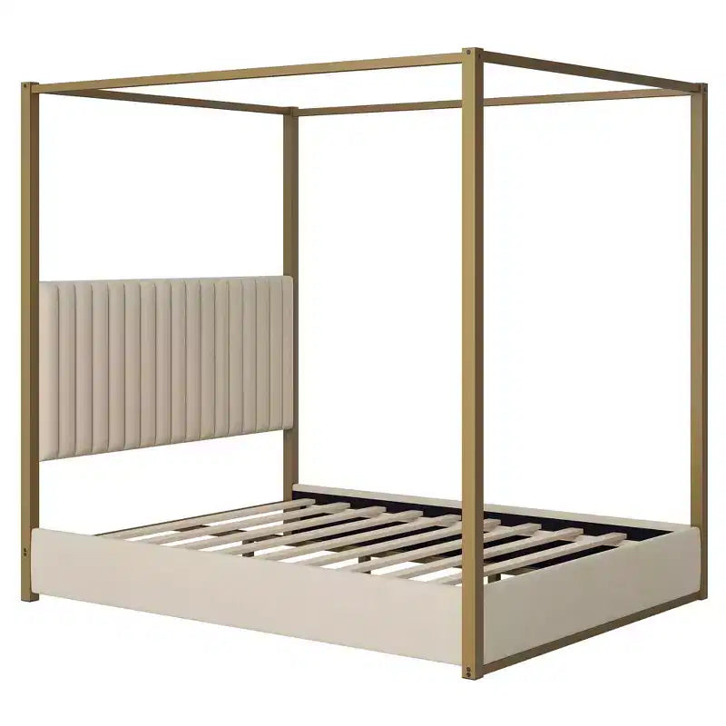 Lit plateforme Polibi Velvet Canopy avec tête de lit capitonnée et cadre métallique