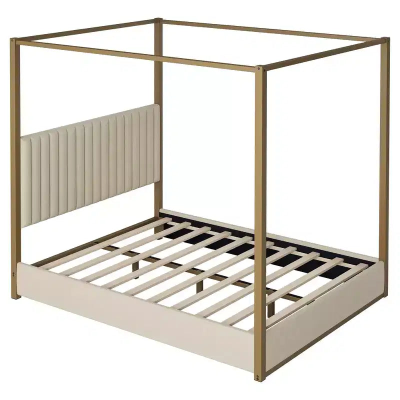 Lit plateforme Polibi Velvet Canopy avec tête de lit capitonnée et cadre métallique