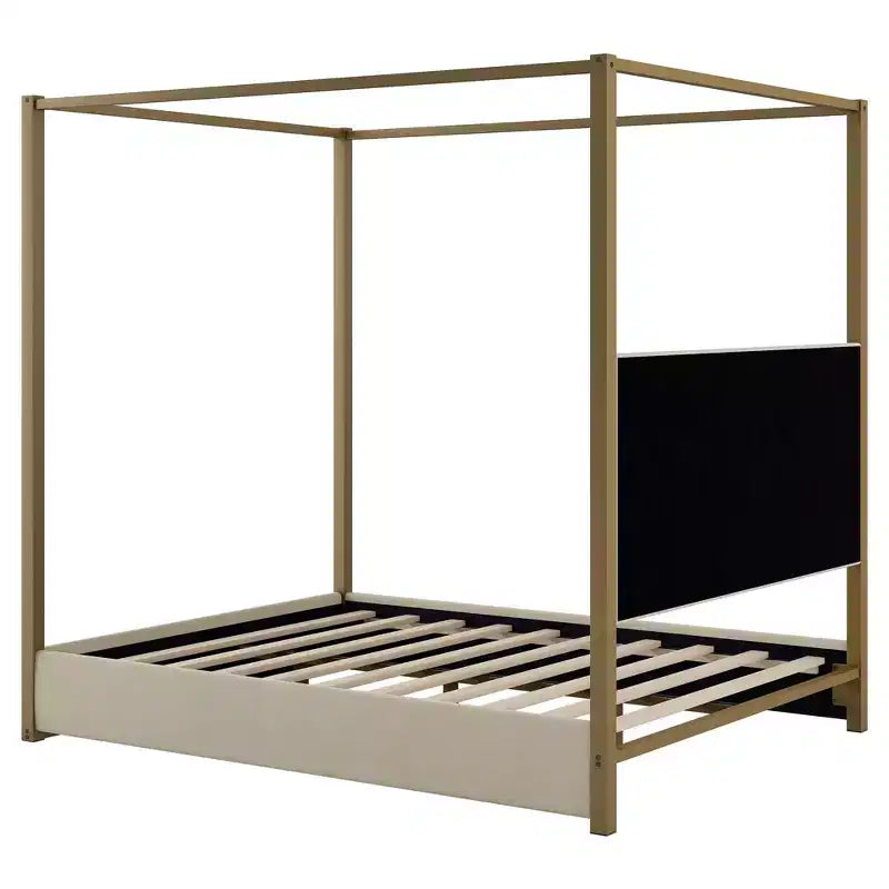 Lit plateforme Polibi Velvet Canopy avec tête de lit capitonnée et cadre métallique