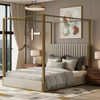 Polibi Velvet Canopy Platform Bed with Channel Headboard & Metal Frame