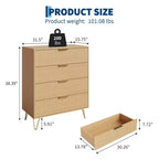 Commode, 32 po de large, commode moderne cannelée avec poignées en métal, organisateur de rangement pour vêtements à 4 tiroirs
