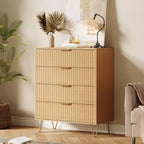 Commode, 32 po de large, commode moderne cannelée avec poignées en métal, organisateur de rangement pour vêtements à 4 tiroirs