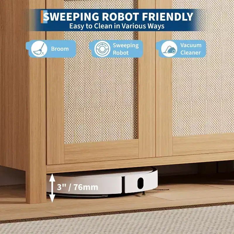 Bahut, Buffet de Rangement Moderne en Bois et Rotin avec Étagères Réglables et Tiroirs, Croyance Polyvalente