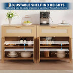 Bahut, Buffet de Rangement Moderne en Bois et Rotin avec Étagères Réglables et Tiroirs, Croyance Polyvalente