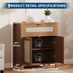 Bahut, Buffet de Rangement Moderne en Bois et Rotin avec Étagères Réglables et Tiroirs, Croyance Polyvalente