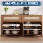 Bahut, Buffet de Rangement Moderne en Bois et Rotin avec Étagères Réglables et Tiroirs, Croyance Polyvalente