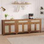 Bahut, Buffet de Rangement Moderne en Bois et Rotin avec Étagères Réglables et Tiroirs, Croyance Polyvalente