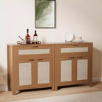 Bahut, Buffet de Rangement Moderne en Bois et Rotin avec Étagères Réglables et Tiroirs, Croyance Polyvalente
