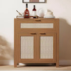 Buffet Cabinet, Modern Wood Rattan Storage Sideboard with Adjustable Shelves & Drawers, Versatile Credenza