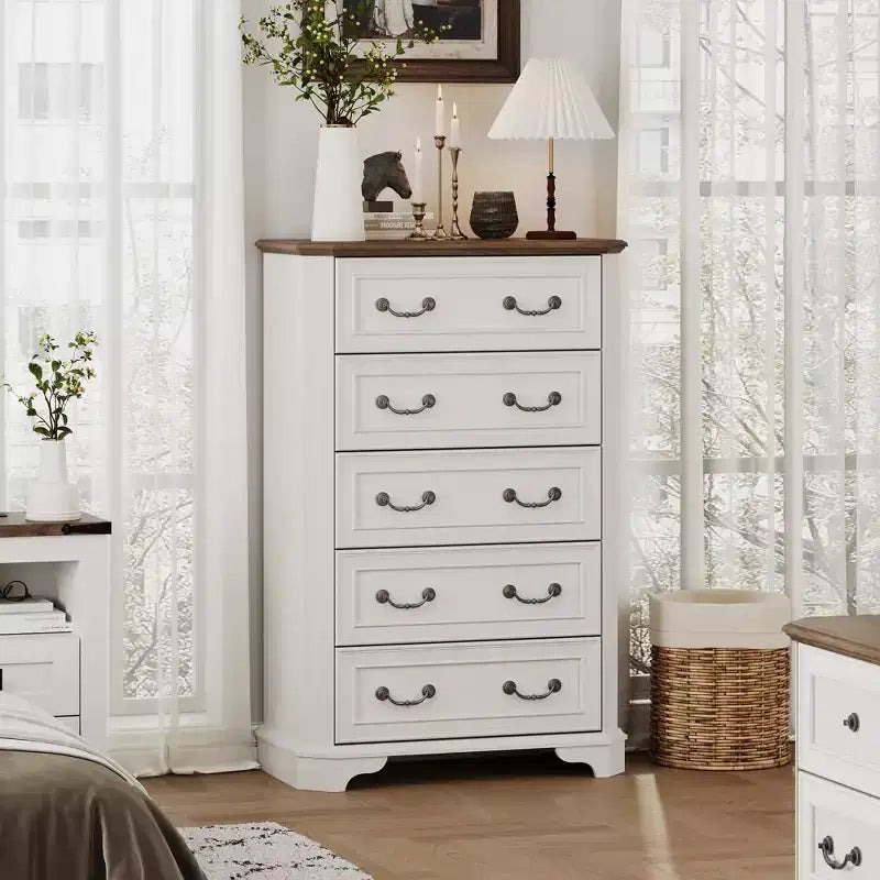 Commode de Ferme à 5 Tiroirs, Grande Commode Vintage de 122 cm
