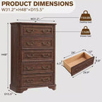 Commode de Ferme à 5 Tiroirs, Grande Commode Vintage de 122 cm
