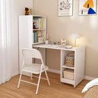Bureau extensible avec étagères de rangement et roulettes, design pliable pour petits espaces et bureaux (blanc)
