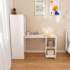 Bureau extensible avec étagères de rangement et roulettes, design pliable pour petits espaces et bureaux (blanc)