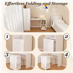 Bureau extensible avec étagères de rangement et roulettes, design pliable pour petits espaces et bureaux (blanc)
