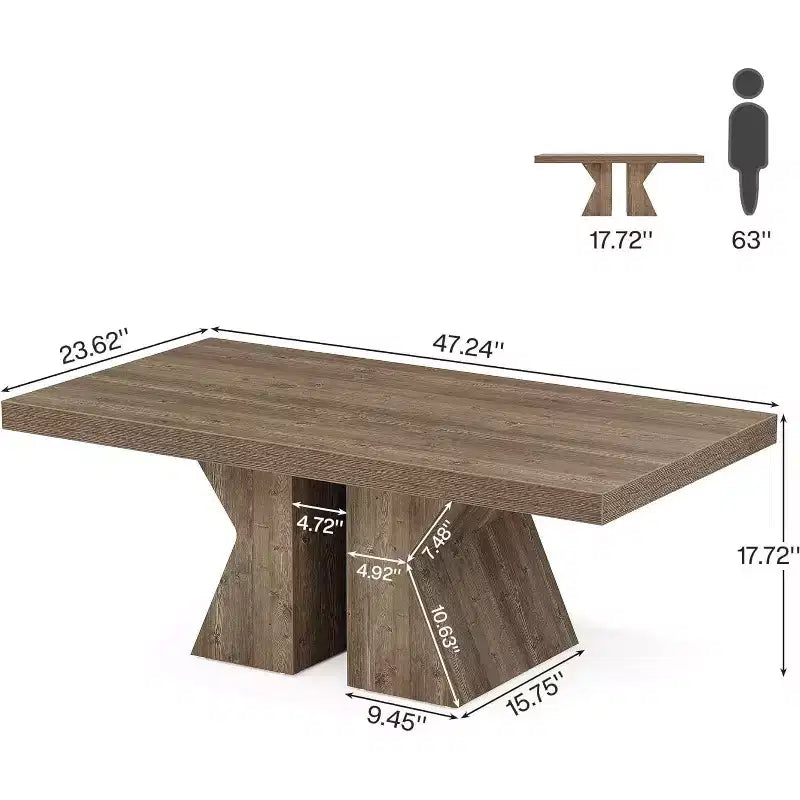 Table basse Lantine Wood, table basse rectangulaire de 47 pouces avec base en bois épais, table basse style ferme pour salon (marron)