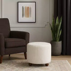 Ottoman décoratif en fausse fourrure capitonné avec pieds sphériques – Accessoire de décoration d'intérieur contemporain pour coiffeuse, chambre et repose-pieds – 15, ivoire