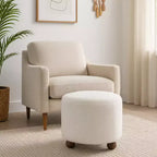 Ottoman décoratif en fausse fourrure capitonné avec pieds sphériques – Accessoire de décoration d'intérieur contemporain pour coiffeuse, chambre et repose-pieds – 15, ivoire