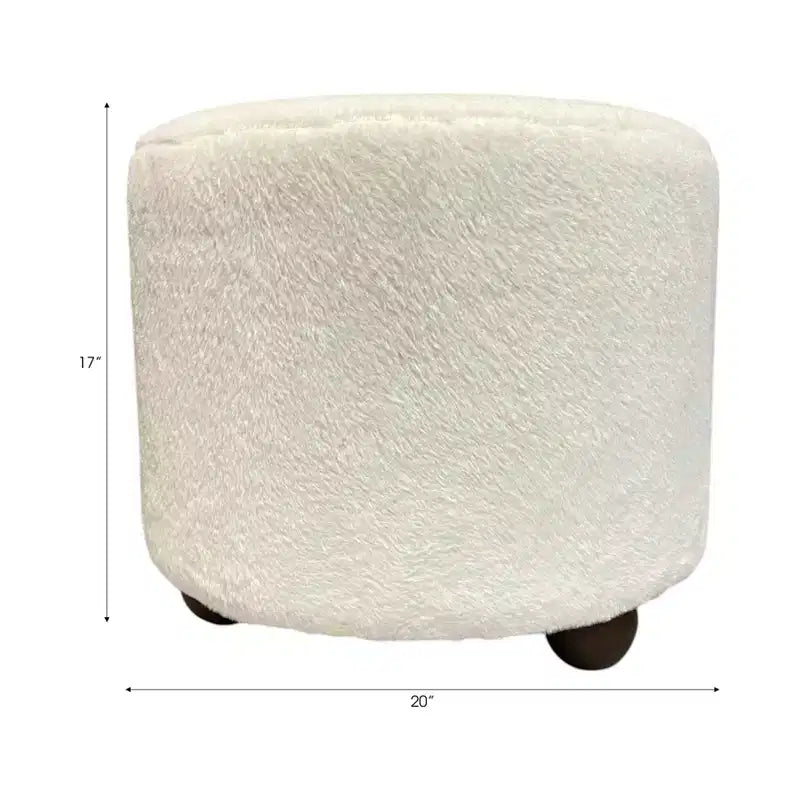 Ottoman décoratif en fausse fourrure capitonné avec pieds sphériques – Accessoire de décoration d'intérieur contemporain pour coiffeuse, chambre et repose-pieds – 15, ivoire