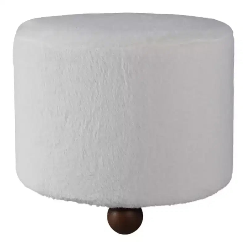 Ottoman décoratif en fausse fourrure capitonné avec pieds sphériques – Accessoire de décoration d'intérieur contemporain pour coiffeuse, chambre et repose-pieds – 15, ivoire
