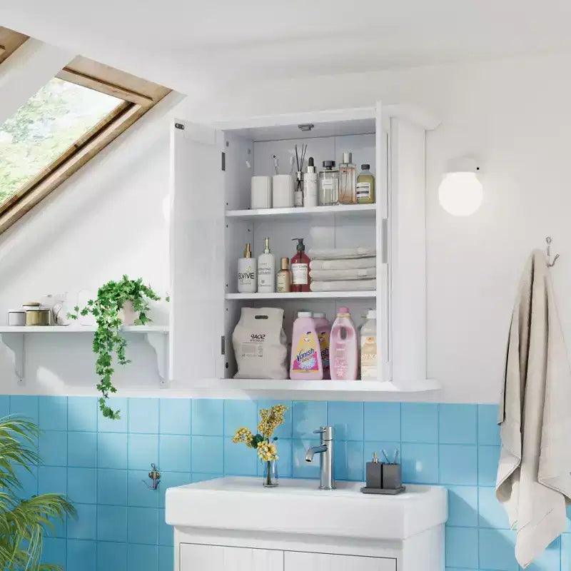 VECELO Meuble de Rangement Mural de Salle de Bain Moderne avec Étagères Réglables, Meuble Autonome pour Salle de Bain, Entrée et Petits Espaces, Blanc