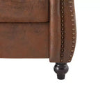 Fauteuil club Chesterfield, fauteuil d'appoint rembourré, fauteuil simple, fauteuil de loisirs avec accoudoirs volutes, garniture cloutée et pieds en bois massif, marron - ModernLuxe