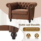 Fauteuil club Chesterfield, fauteuil d'appoint rembourré, fauteuil simple, fauteuil de loisirs avec accoudoirs volutes, garniture cloutée et pieds en bois massif, marron - ModernLuxe