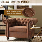 Fauteuil club Chesterfield, fauteuil d'appoint rembourré, fauteuil simple, fauteuil de loisirs avec accoudoirs volutes, garniture cloutée et pieds en bois massif, marron - ModernLuxe