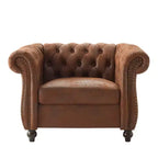 Fauteuil club Chesterfield, fauteuil d'appoint rembourré, fauteuil simple, fauteuil de loisirs avec accoudoirs volutes, garniture cloutée et pieds en bois massif, marron - ModernLuxe