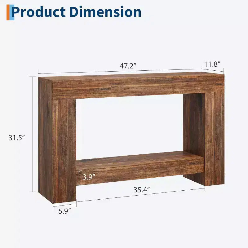 Table console d'entrée de ferme de 120 cm, table de canapé rustique à 2 niveaux avec pieds en métal pour derrière le canapé, le couloir ou le salon