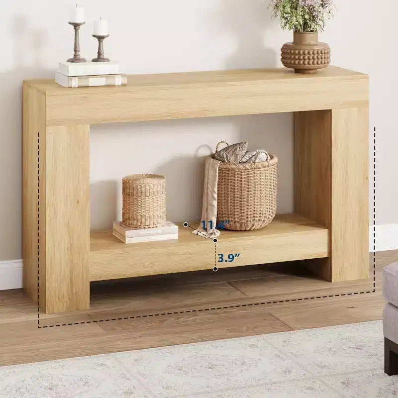 Table console d'entrée de ferme de 120 cm, table de canapé rustique à 2 niveaux avec pieds en métal pour derrière le canapé, le couloir ou le salon