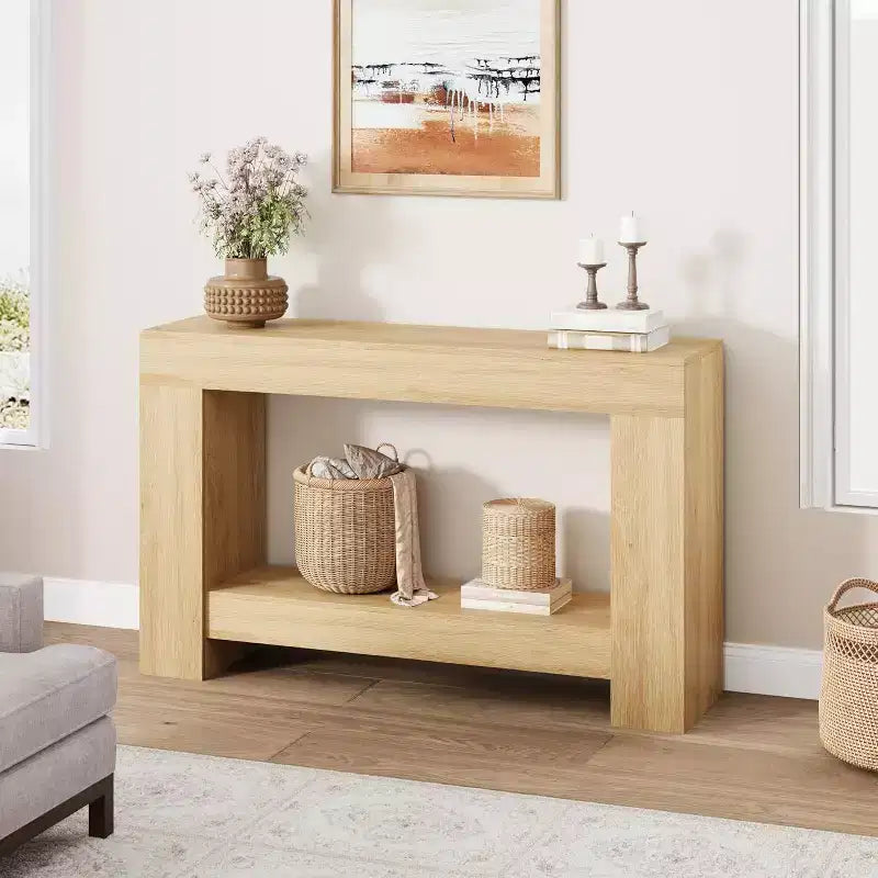 Table console d'entrée de ferme de 120 cm, table de canapé rustique à 2 niveaux avec pieds en métal pour derrière le canapé, le couloir ou le salon