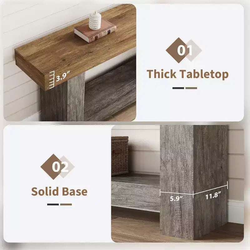 Table console de ferme de 63 po avec rangement à 2 niveaux, longue table d'entrée et de canapé pour le salon et le couloir