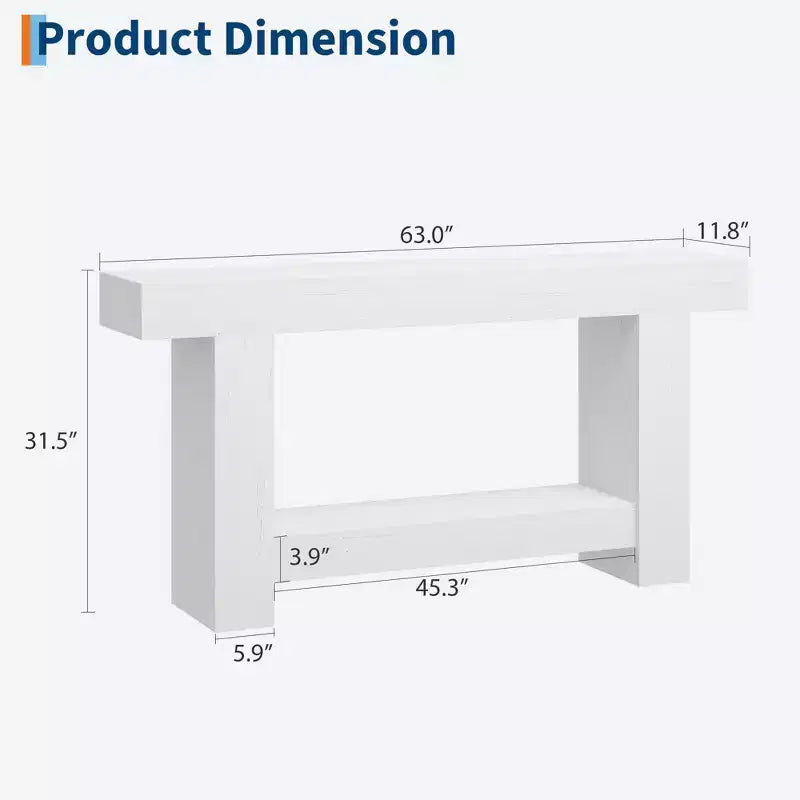 Table console de ferme de 63 po avec rangement à 2 niveaux, longue table d'entrée et de canapé pour le salon et le couloir