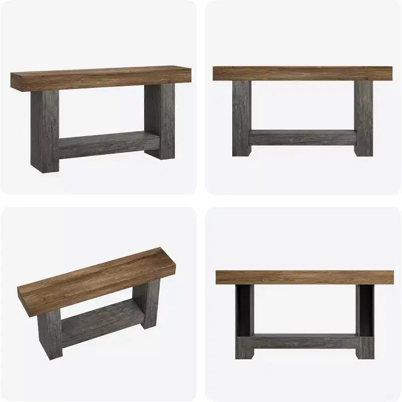 Table console de ferme de 63 po avec rangement à 2 niveaux, longue table d'entrée et de canapé pour le salon et le couloir