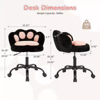 Chaise de bureau sans accoudoirs avec dossier en forme de patte de chat, petite chaise de bureau mignonne avec roulettes, en tissu Teddy, pivotante à 360°, hauteur réglable