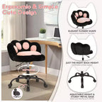 Chaise de bureau sans accoudoirs avec dossier en forme de patte de chat, petite chaise de bureau mignonne avec roulettes, en tissu Teddy, pivotante à 360°, hauteur réglable
