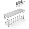 Heavy-Duty Stainless Steel Folding Table - 2-Tier Collapsible Workbench with Undershelf - NSF Certified, Portable, Space-Saving, Easy to Clean