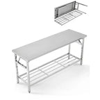 Heavy-Duty Stainless Steel Folding Table - 2-Tier Collapsible Workbench with Undershelf - NSF Certified, Portable, Space-Saving, Easy to Clean