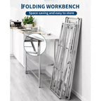 Table pliante robuste en acier inoxydable – Établi pliable à 2 niveaux avec étagère inférieure – Certifié NSF, portable, peu encombrant, facile à nettoyer